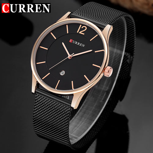 CURREN Luxury Brand Quartz Watch Men\'s Casual Business Stainless Steel Mesh band Quartz-Watch Fashion Thin Clock male Date New  -Gautam store pp slkd