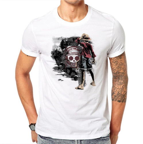 100% Cotton One Piece T Shirt Men T-shirt Funny Luffy T Shirts White O-neck Skull Printed Tshirt Clothing Mens Anime Tee Shirt GH62  -Gautam store pp slkd